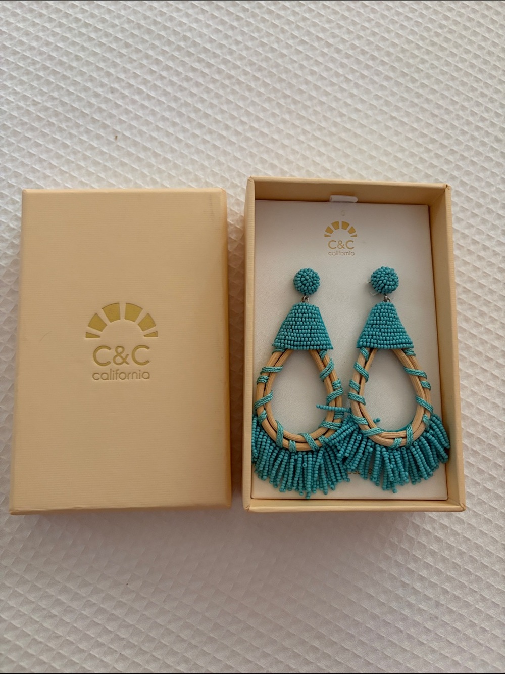 C&C California Turquoise Beaded Fringe Teardrop Earrings